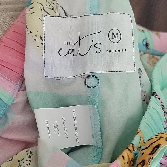 The Cat's Pajamas Size Medium Pastel Pink Blue Yellow Cat Jaguar Leopard Shorts - Picture 10 of 10